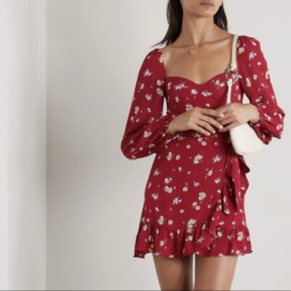 REFORMATION RED FLORAL CAMMI CASIA MINI DRESS